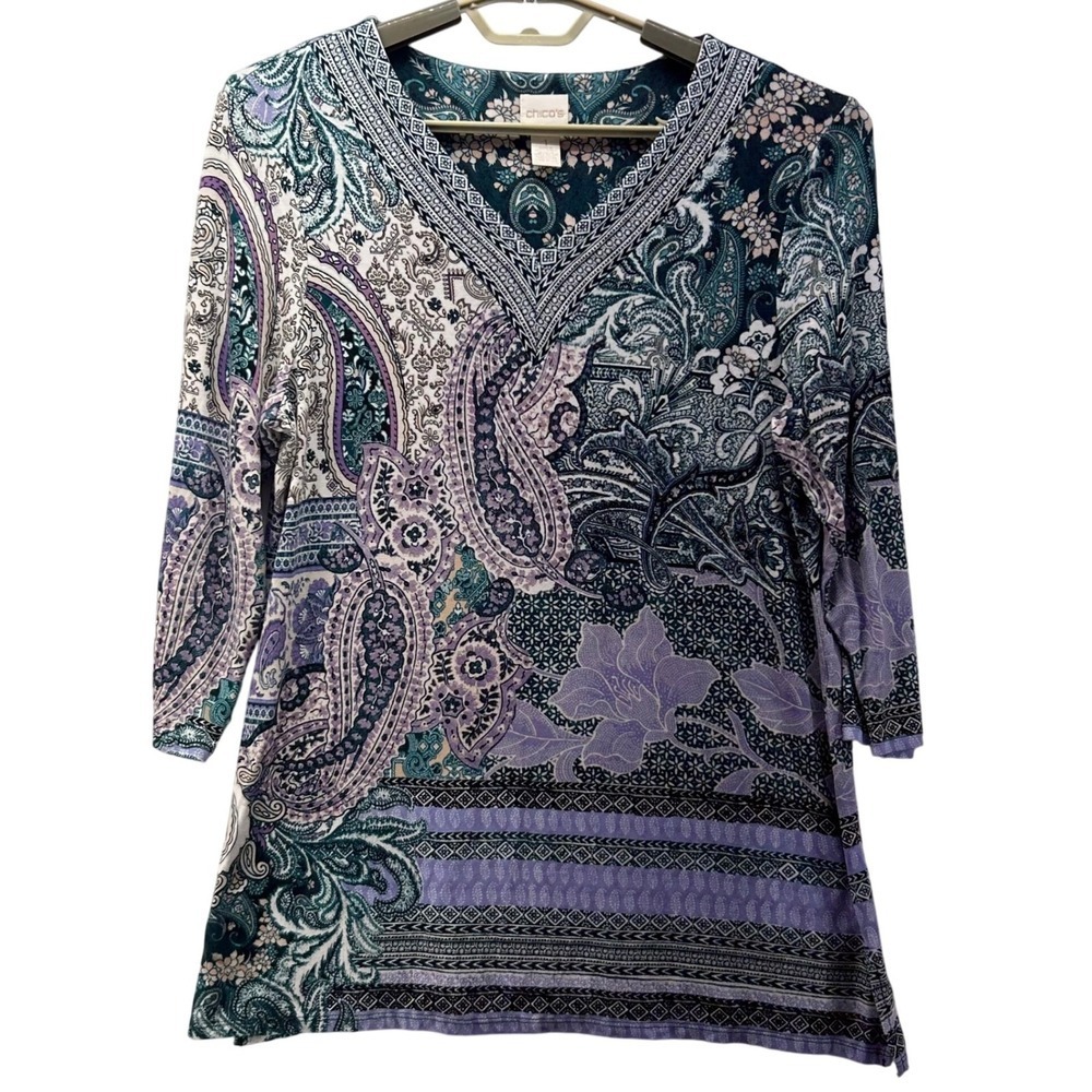 Chicos‎ Tunic Top Medium Or 1 Paisley Floral